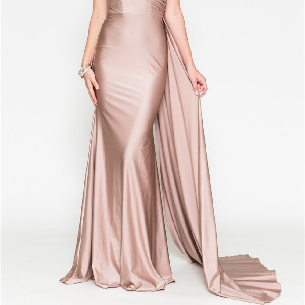 One Shoulder Fitted Formal Evening Pary Wedding Satin Prom Long Dress AC387 - Picture 8 of 16